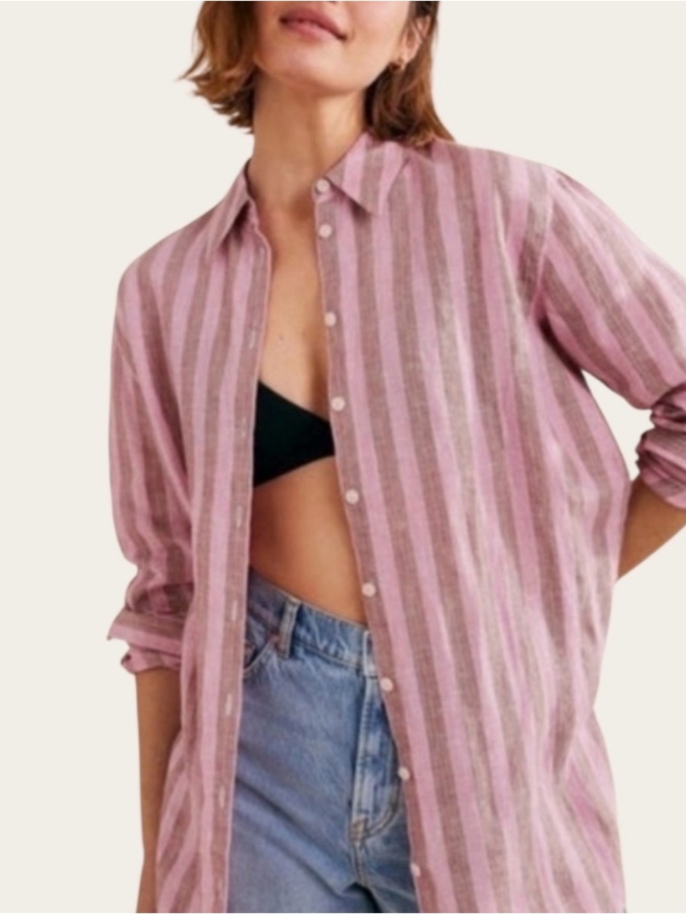 BODEN Linen Blend Relaxed Oversized Button Down Striped Shirt size 10